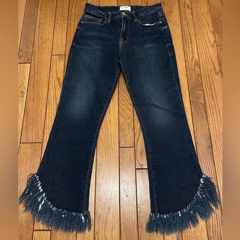 Frame Le Crop Mini Boot Cut Mid Rise Shredded Raw Ankle Jeans
